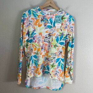 NEW Roxy Womens Medium Floral Long Sleeve Sea Skippin PT Lycra Top Rash Gaurd